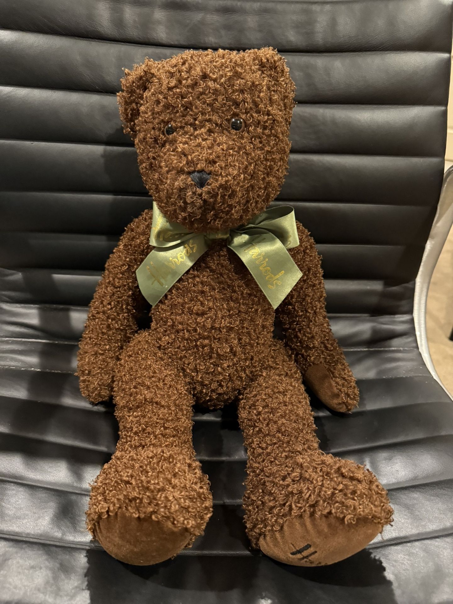  Harrods Teddy Bear Brown Curly Plush 20” Signature Bow London Collectible Stuffed Animal 