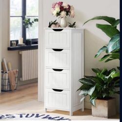 Yaheetech White 4-Drawer Bathroom Storage Cabinet – Brand New