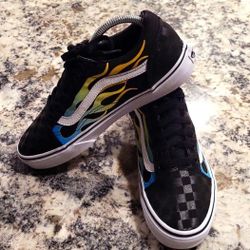 Jr Size Vans Old Skool Checkerboard Flame Skate Shoes