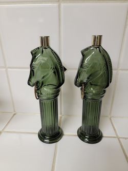 2 AVON PONY POST DECANTER 