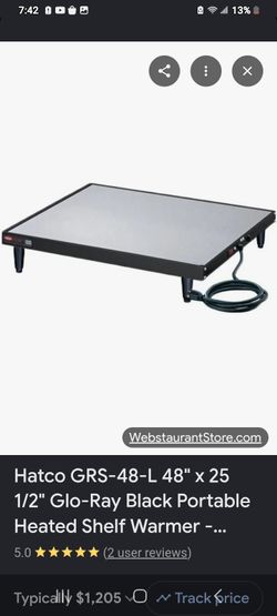 (USED) I HAVE 4 OF THEM FOR SALE...Hatco GRS-48-L 48" x 25 1/2" Glo-Ray Stainless Steel Portable Heated Shelf Warmer - 950W. 
Hatco GRS-48-L 48" x 25 