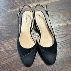 Women's Slingback Low Heel Pumps - 0.9" Comfort Heel, Adjustable Strap Size 7.5