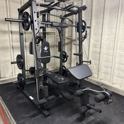 Smith Machine 1001 w/Bench Attachment | 230lb Bumpers Olympic Weights | 7ft Olympic Bar | Gym Equipment | FREE DELIVERY🚚