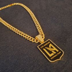 LAFC Black And Gold Iced Out Rhinestone Pendant Necklace