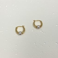 18K Gold Plated White Pearl Hoop Earrings for Women,Pearl Earrings
