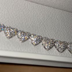 Silver Moissanite Heart Bracelet 