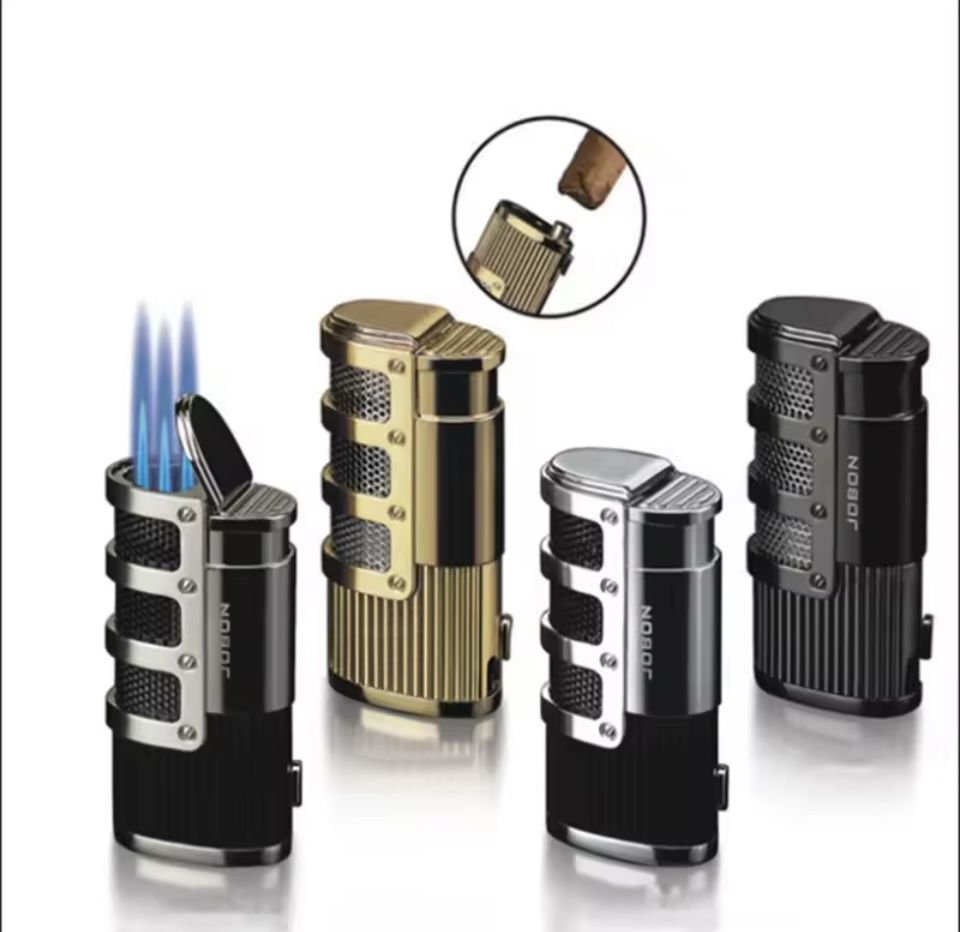 🔥 Presidential Powerful Triple Jet Torch Lighter with Built-In Cigar Cutter – Refillable Windproof Flame 🔥