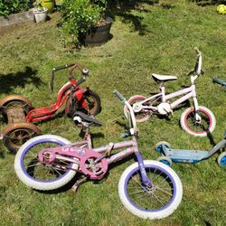 3 Kids Bikes And Scooter Not Working Were Stored Outside