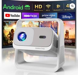 Sinrathu 4K Support 1080P 16000LM Projector with Wifi and Bluetooth,  Smart Projector, Video Projector for Home Theater,  Portable Outdoor Movie Proje