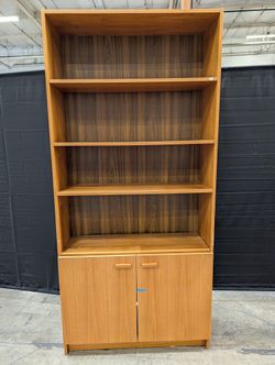 Mid-Century Style Wood Bookcase with Cabinet Storage
