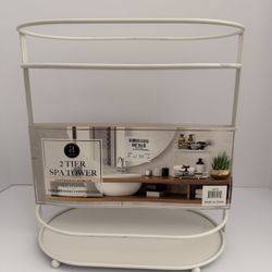 2-Tier Spa Tower Shelf – White Metal Bathroom Organizer (New) 
