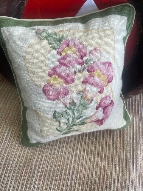 Vintage Floral Flower Needlepoint Pillow 
