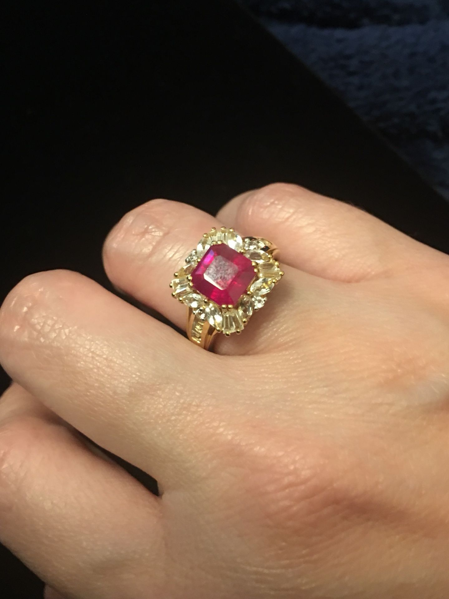 Genuine ruby ring & white topaz - size 7