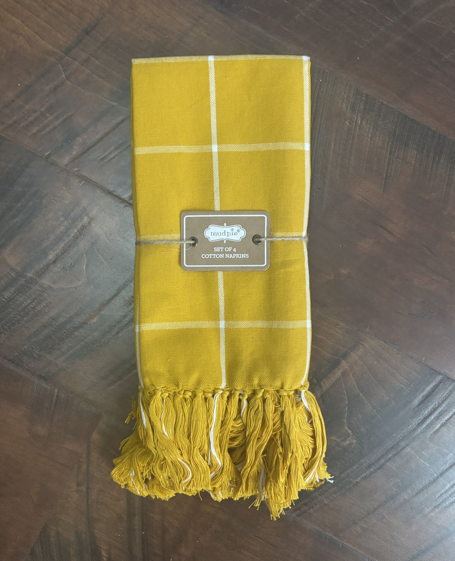 PRETTY MUD PIE MUSTARD WINDOWPANE 4PK NAPKIN SET