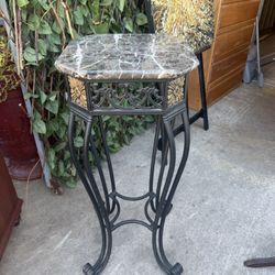 Antique Marble Top Metal Base Plant Stand
