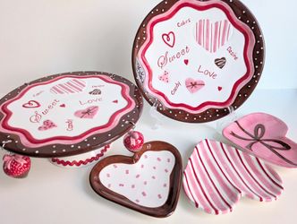 Fitz & Floyd Valentine's You Melt My Heart - Cake Stand+Server+3 Canapé Plates