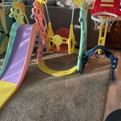 Kids Toy: Swing & Slide Set W/ Basketball Hoops