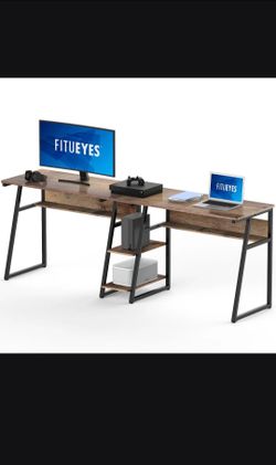 81" Double Computer Desk with Storage
Shelves - Rustic Brown