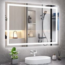 Anti-Fog 48 x 36 inches LED Bathroom Mirror with Light, 3 Colors