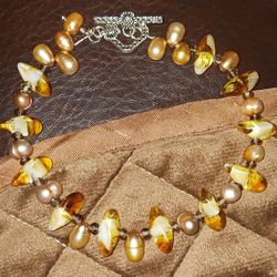 Vintage 80's Glass And Pearl 925ss Bracelet