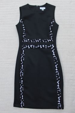 Calvin Klein Black Sheath Dress Size 2 Contrast Panel Career Sleeveless Dress Midi