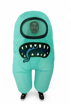 Toikido Among Us Cyan Blue Imposter Inflatable Gamer Costume Youth One Size