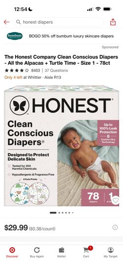 Diapers (Honest Size 1, 78 count)