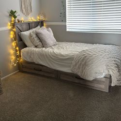Twin bed frame + matching shelf