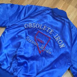 Vintage Car Club Satin Bomber Jacket Reno Obsolete Iron Street Hot Rods 80s 90s Made In USA