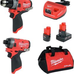 Milwaukee Electric Tools 2598-22 M12 Fuel 2 Pc Kit- 1/2" Hammer Drill & 1/4" Impact