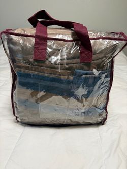 Comfort Bed full size blue and brown stripes 4 pieces