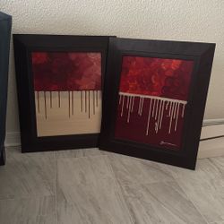 Modern Abstract Red Drip Art – Framed Canvas Set (2 Pieces)