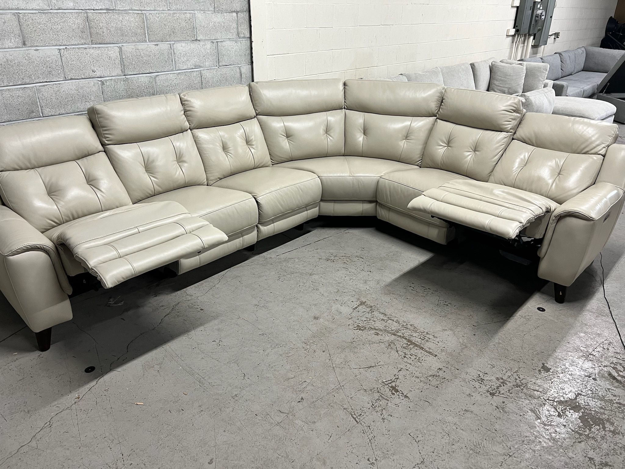 Malibu Cream Leather Reclining Couch Sectional - Free Delivery 