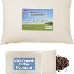 LOFE Organic Buckwheat Pillow for Sleeping with Organic Cotton Pillowcase