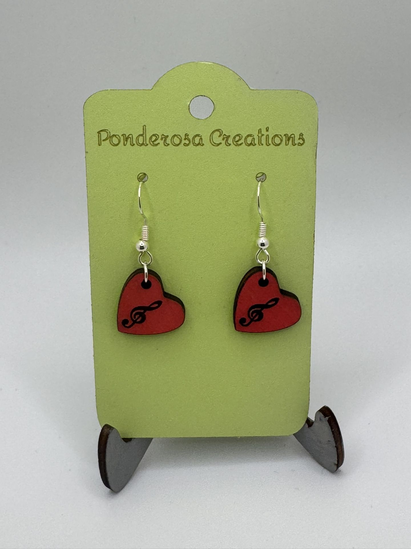 Heart & Treble Clef (engraved) Design - For Music Lovers - Painted Wood - Earrings
