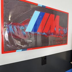 BMW RED M LOGO ON REAL METALLIC RED CARBON FIBER CUSTOM ARTWORK