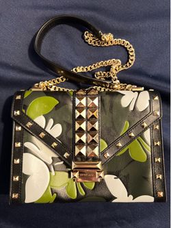 Michael Kors Womens Small Black Multi Camouflage Studded Chain Shoulder Bag