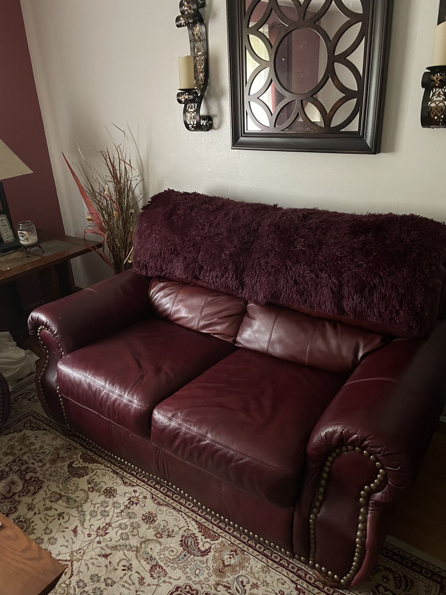 Leather Loveseat With Gold Studs