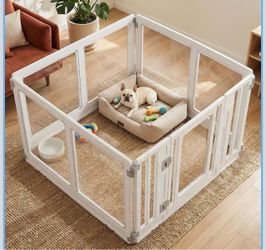 Large White Indoor Dog Playpen with Gate