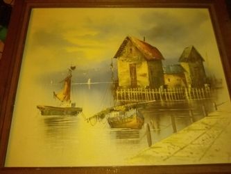 Framed boat dock picture