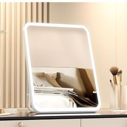 Makeup Mirror 16"x12" Touch Screen Vanity Mirror with LED Brightness Adjustable Portable USB Rechargeable,White