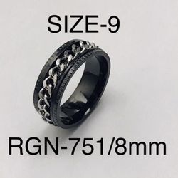Stainless Steel Silver Color Chain Spinner Ring Band: Size-9/RGN-751