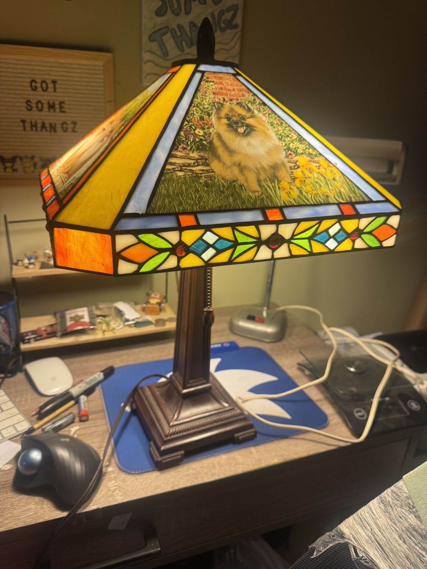 Dan Bury Mint Tiffany Like Pomeranian Dog Lamp