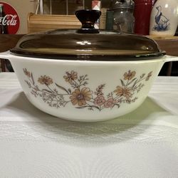 Vintage Pyrex England Casserole Dish Amber Lid