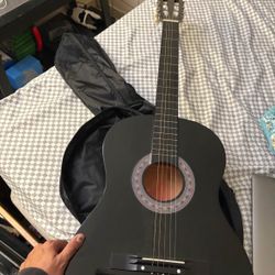 B.C. rich Black Acoustic Guitar W/ Bag, Cords, Etc.