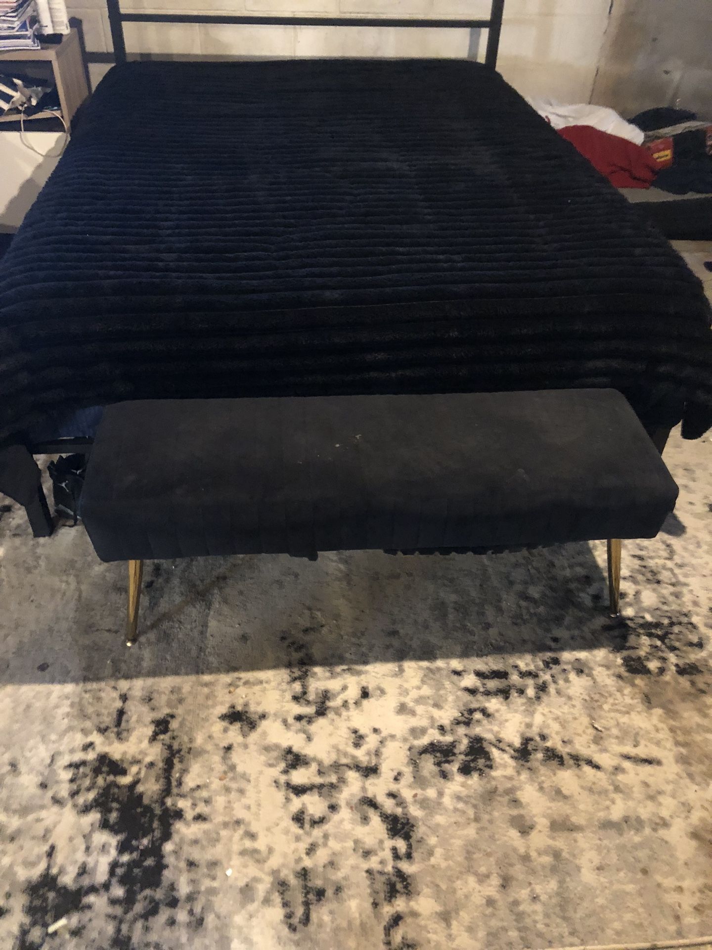 Queen Size BEDFRAME Mattress And Stool