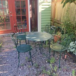 Antique Wrought Iron Table & 4 Cafe Back Chairs
