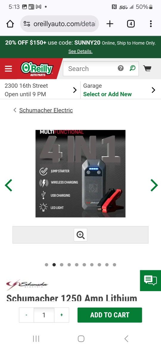 Schumacher Portable Jump Starter 1250