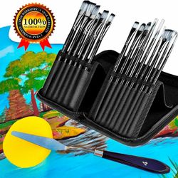 Set de Pinceles. Artist Paint brushes set.15 Pcs different brushes Shapes and sizes with portable carrying case, palette knife and sponge.