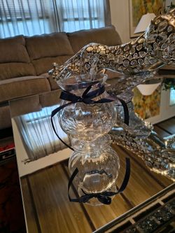 Clear Glass Vase with Navy Ribbon